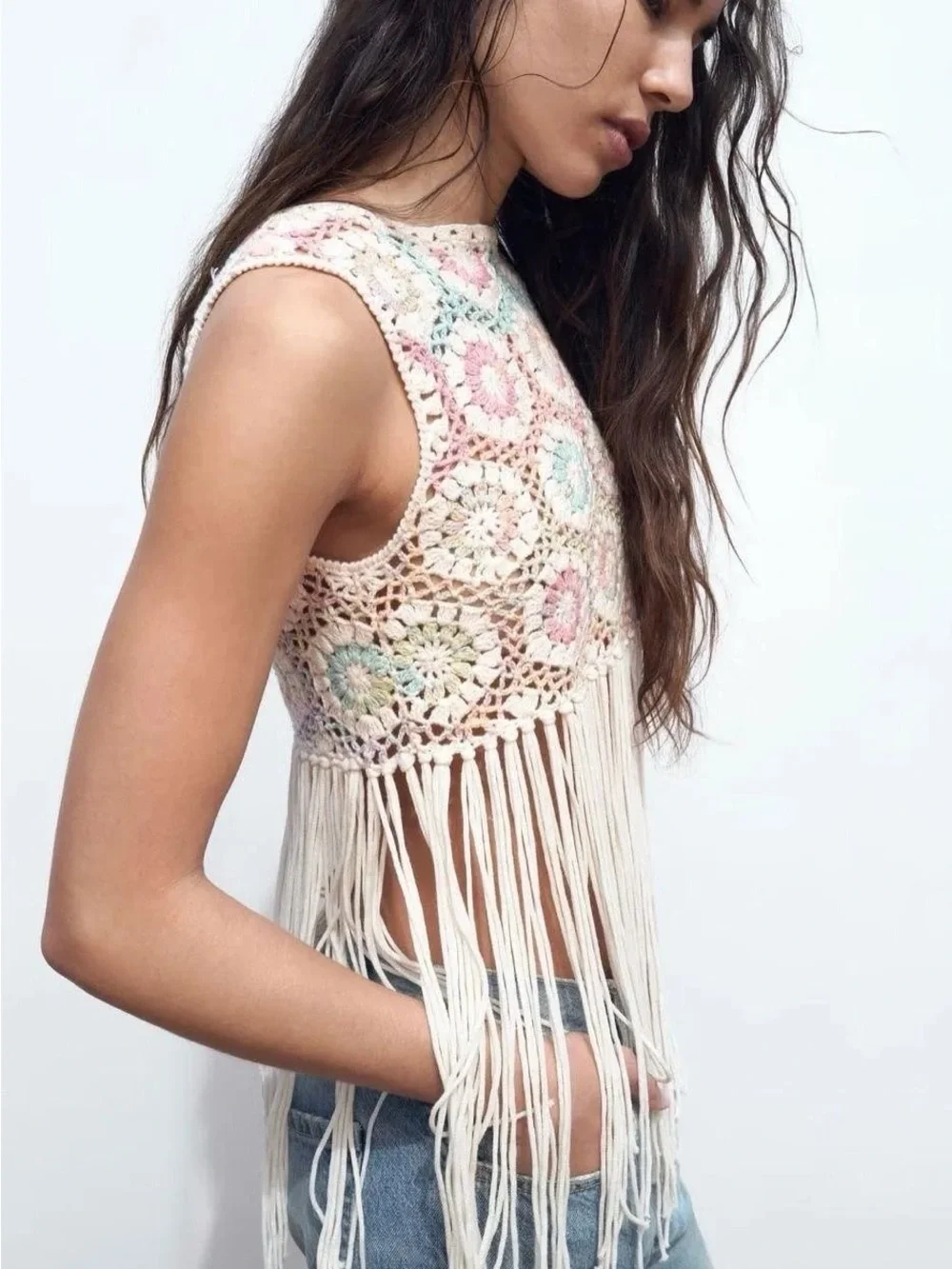 Bohemian Crochet Knit Fringe Top